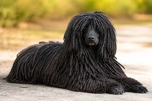 Corded Poodle — lying down