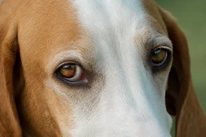 French White and Orange Hound — eyes