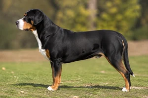 Greater Swiss Mountain Dog — Black with rust and white markings coat