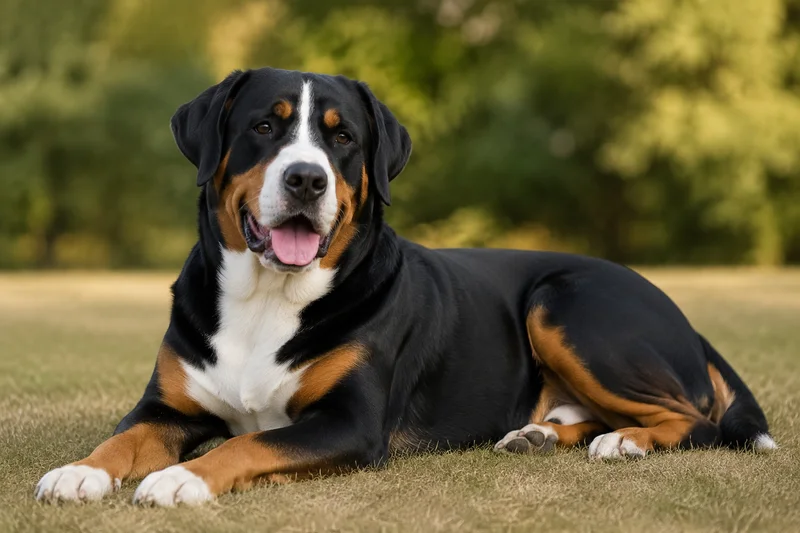 Greater Swiss Mountain Dog — lying down