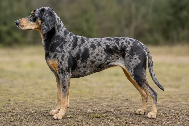 Norwegian Hound — Blue merle and tan coat