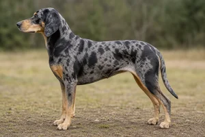 Norwegian Hound — Blue merle and tan coat