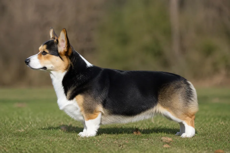 Pembroke Welsh Corgi — Black and Tan and White coat