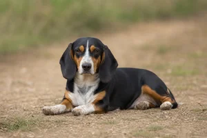 Small Swiss Hound — lying down