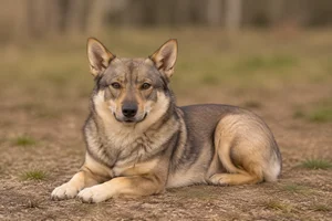 Swedish Vallhund — lying down