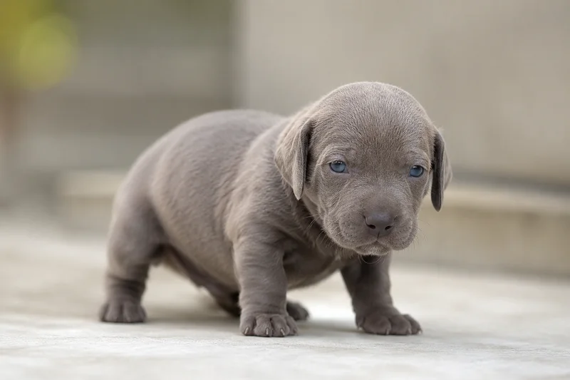 Weimaraner — young puppy (~1 mo)